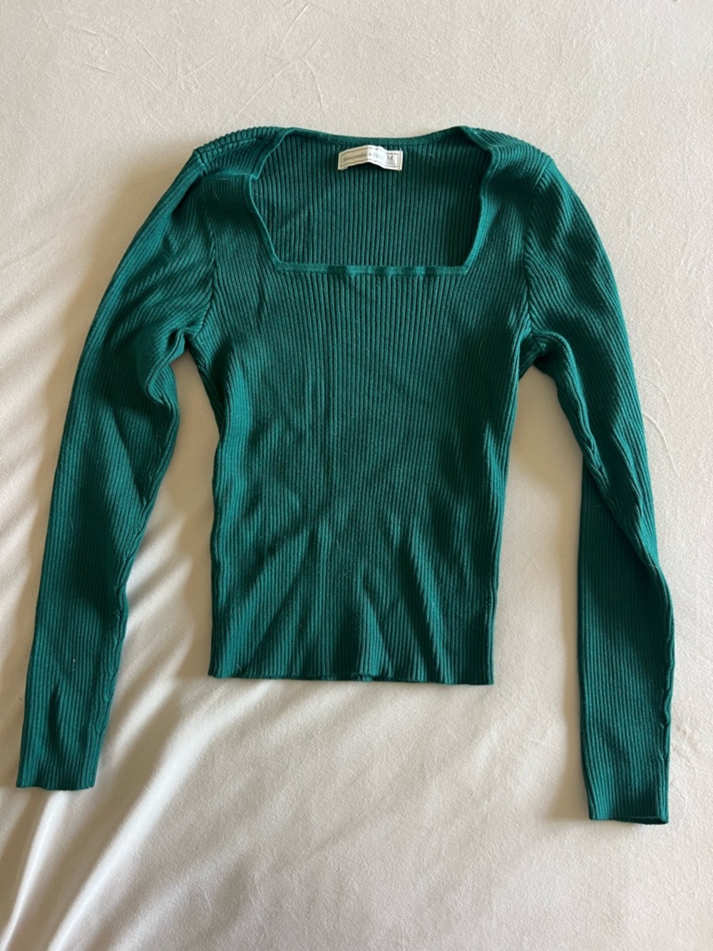 Abercrombie Ribbed Square Neck Long Sleeve Top - Emerald Green